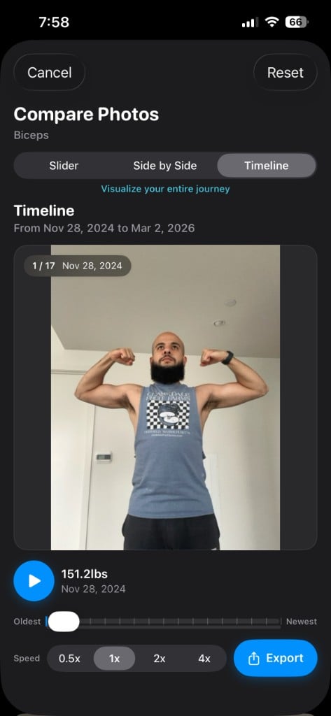 Timeline mode that plays your full journey from oldest to newest check-ins